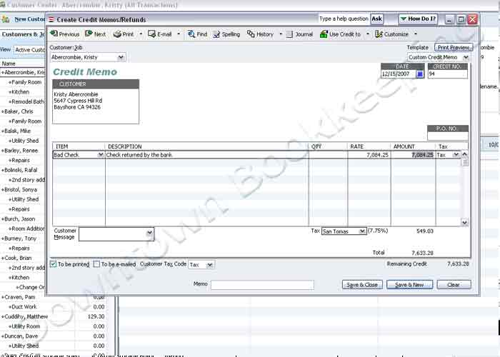 record a bounced check from a customer.