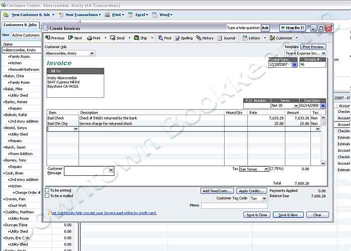 record a bounced check from a customer.