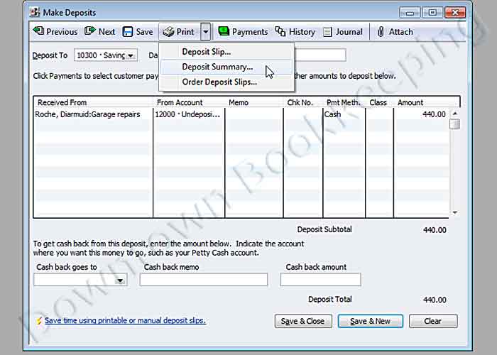How to make a deposit in Quickbooks